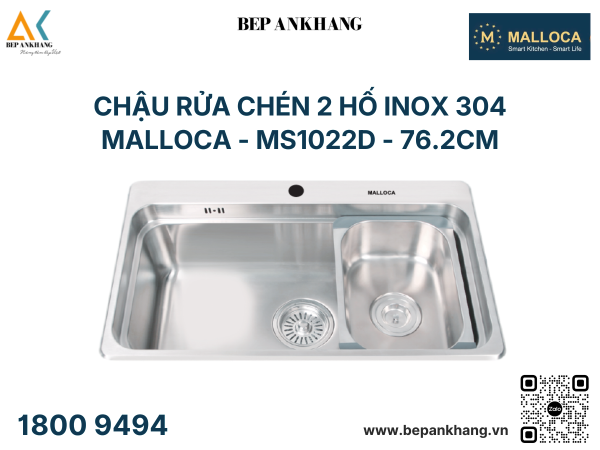 Chậu Rửa Chén 2 Hộc Malloca Inox 304 MS1022D